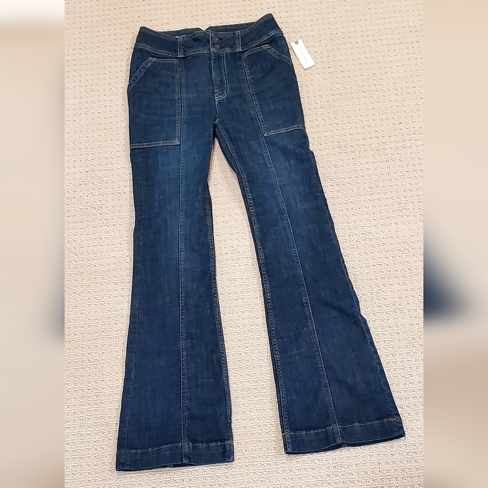 Pilcro Anthropologie High Rise Trouser Boot Cut Jeans, Dark Wash, 27, NWT
